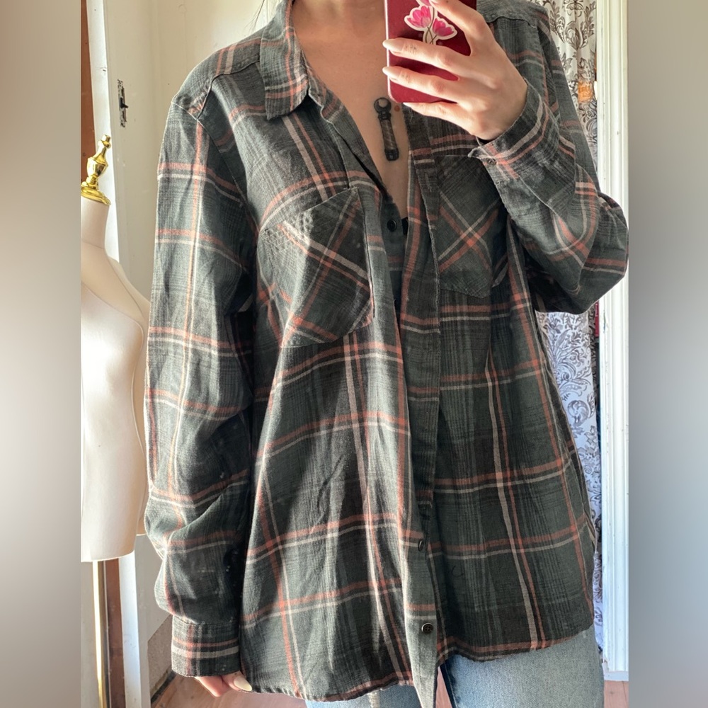 Harley-Davidson Red and Gray Button Down Shirt